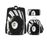 IUBBKI Set di 3 zaini da biliardo neri e bianchi, popolare borsa per libri, astuccio per matite e borsa per il pranzo, combinazione per uomini, donne, ragazzi e ragazze.