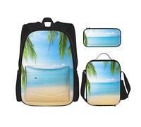 IUBBKI Set di 3 zaini da spiaggia, esotico, laguna, sabbia, oceano, paradiso, Thailandia, borsa per libri, viaggio, lavoro, scuola, astuccio, pranzo, borsa, combinazione, per uomini, donne, ragazzi e
