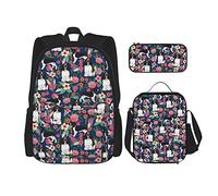 IUBBKI Set di 3 zaini (English Springer Spaniel e Retro Floral) con borsa per libri, borsa per il pranzo e astuccio, per università, lavoro, palestra, escursionismo, pesca e computer.