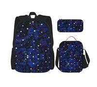 IUBBKI Set di 3 zaini (Galaxy Stars Magic Glow in the Dark), borsa per libri + borsa per il pranzo + astuccio, grazioso zaino per università, lavoro, palestra, escursionismo, pesca e computer.