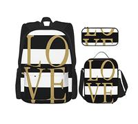 IUBBKI Set di 3 zaini Gold Love Classic a righe bianche e nere, astuccio portapenne e borsa porta pranzo per uomo, donna, ragazzo e ragazza.