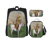 IUBBKI Set di 3 zaini, il gatto cowboy a cavallo che pascola le sue mucche, borsa, astuccio e borsa per il pranzo, per uomini, donne, ragazzi e ragazze.
