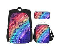 IUBBKI Set di 3 zaini (LGBT ama l'arte arcobaleno) Borsa per libri + borsa per il pranzo + astuccio per matite, grazioso bagaglio a mano per università, lavoro, palestra, escursionismo e pesca.