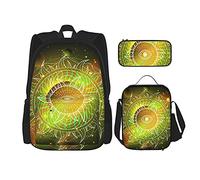 IUBBKI Simbolo geometrico occhi di demone luminosi Zaino scolastico in tre pezzi per ragazze e adolescenti (combinazione borsa scuola + astuccio + borsa pranzo)