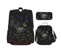 IUBBKI solare Polaris nella Via Lattea Zaino scolastico in tre pezzi per ragazze e adolescenti (combinazione borsa scuola + astuccio + borsa pranzo)
