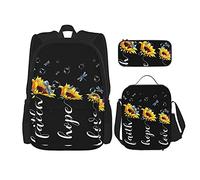 IUBBKI Speranza il girasole dell'amore Zaino scolastico in tre pezzi per ragazze e adolescenti (combinazione borsa per la scuola + astuccio + borsa per il pranzo)
