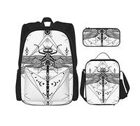 IUBBKI Tarot Black and White Dragonfly Zaino scolastico in tre pezzi per ragazze e adolescenti (combinazione borsa scuola + astuccio + borsa pranzo)