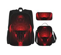 IUBBKI Teschio di luminoso e simboli sacri Zaino scolastico in tre pezzi per ragazze e adolescenti (combinazione borsa scuola + astuccio + borsa pranzo)