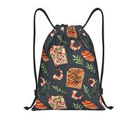 IUBBKI Zaino con coulisse per cibo, carne di salmone e gamberi, borsa da palestra, piccolo zaino da viaggio, borsa sportiva per donne e uomini