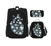 IUBBKI Zaino per la scuola in tre pezzi con cuore di diamante per ragazze e adolescenti (combinazione di borsa per la scuola + astuccio + borsa per il pranzo)