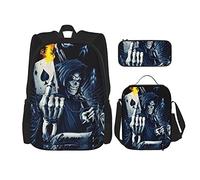 IUBBKI Zaino scuola set 3 pezzi Ragazzi Studenti (teschio picche A game over) Borsa libro + Pranzo al sacco + Astuccio Zaino carino College Lavoro Palestra Escursionismo Pesca Borsa per computer