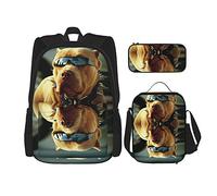 IUBBKI Zaino scuola set 3 pezzi Studenti adolescenti (cani pitbull) Borsa libro + pranzo al sacco + astuccio carino zaino scuola lavoro palestra escursionismo pesca borsa per il trasporto