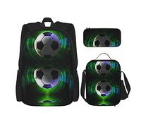 IUBBKI Zaino scuola set 3 pezzi Studenti Ragazzi (Cool Soccer Football Black) Borsa libro + Borsa pranzo + Astuccio Zaino carino College Lavoro Palestra Escursionismo Pesca Carry On Bag