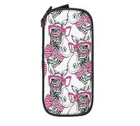 IUBBKI Zebra con un astuccio per occhiali rosa Astuccio portapenne durevole di grande capacità con custodia fissa con cerniera