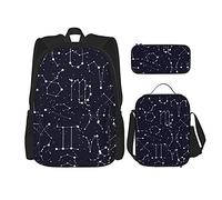 IUBBKI Zodiaco oroscopo astrologia Zaino scolastico in tre pezzi per ragazze e adolescenti (combinazione borsa scuola + astuccio + borsa pranzo)