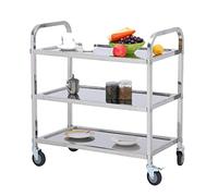 IUBGFTO Carrello Mobile a Mano Grande in Acciaio Inox, Carrello di Servizio da Cucina a 3 Livelli, Carrello di stoccaggio con Ruote bloccabili per Hotel, ristoranti, per Bagno, Cucina