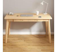 IUBGFTO con 2 cassetti, scrivania Moderna per Studio con Gambe in Legno massello, Piccola scrivania Semplice per Ufficio Domestico (Naturale 47 Pollici)