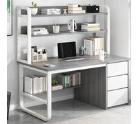IUBGFTO con 3 cassetti e Ripiani portaoggetti, scrivania Moderna, Tavolo da Studio, postazione di Lavoro per Computer Portatile per Ufficio Domestico (Grigio 1 120 cm)