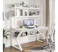 IUBGFTO con e libreria, scrivania da Studio per PC, scrivania da Ufficio, postazione di Lavoro per Adulti/Studenti (Bianco 39 Pollici)