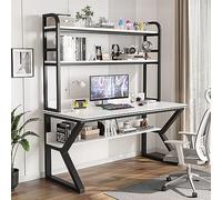 IUBGFTO con e libreria, scrivania da Studio per PC, scrivania da Ufficio, postazione di Lavoro per Adulti/Studenti (Cornice Bianca+Nera, 47 Pollici)