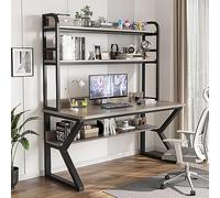 IUBGFTO con e libreria, scrivania da Studio per PC, scrivania da Ufficio, postazione di Lavoro per Adulti/Studenti (Cornice Grigia+Nera, 39 Pollici)