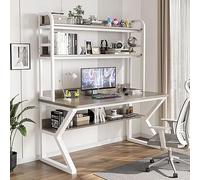 IUBGFTO con e libreria, scrivania da Studio per PC, scrivania da Ufficio, postazione di Lavoro per Adulti/Studenti (Cornice Grigio+Bianco, 39 Pollici)