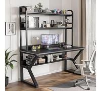 IUBGFTO con e libreria, scrivania da Studio per PC, scrivania da Ufficio, postazione di Lavoro per Adulti/Studenti (Nero 47 Pollici)