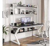 IUBGFTO con e libreria, scrivania per PC, scrivania per Ufficio, Tavolo da Studio per Adulti/Studenti (Cornice Nera+Bianca, 31 Pollici)