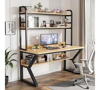 IUBGFTO con e libreria, scrivania per PC, scrivania per Ufficio, Tavolo da Studio per Adulti/Studenti (Noce + Struttura Nera 47 Pollici)