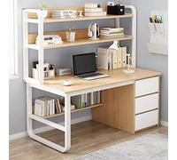 IUBGFTO con e libreria, scrivania per Ufficio Domestico con 3 cassetti, Tavolo da Studio Industriale, postazione di Lavoro per casa e Ufficio (Rovere 47 Pollici)