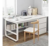 IUBGFTO con libreria e 3 cassetti PC scrivania Studio scrivania Studenti Tavolo Studio scrivania Moderna Semplice Ufficio casa/postazione di Lavoro (Bianco 47 Pollici)
