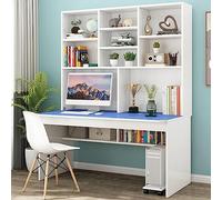 IUBGFTO con libreria per Piccoli spazi, scrivania in Legno/Tavolo da Lavoro per Ragazzi, Studenti, Studio, scrivania per Ufficio a casa con (Blau 39 Pollici)