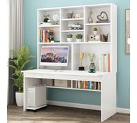 IUBGFTO con & Libreria, Scrivania da Studio Scrivania Moderna Scrivanie e Postazioni di Lavoro Compatte per Casa e Ufficio (Bianco 120cm)