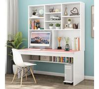 IUBGFTO con & Libreria, Scrivania da Studio Scrivania Moderna Scrivanie e Postazioni di Lavoro Compatte per Casa e Ufficio (Rosa 100cm)