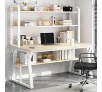 IUBGFTO con & libreria, scrivania Moderna Tavolo da Studio salvaspazio postazione di Lavoro per Ufficio Domestico (Naturale 120 cm)