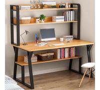 IUBGFTO con & Libreria, Scrivania Moderna Tavolo da Studio Salvaspazio Postazione di Lavoro per Ufficio Domestico (Giallo 80cm)