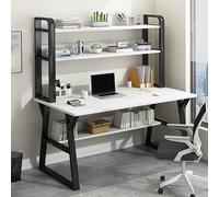 IUBGFTO con Ripiani portaoggetti e libreria, scrivania Moderna e Semplice con Struttura in Metallo Robusto, postazione di Lavoro per Studio e Scrittura per casa e Ufficio (Bianco e Nero, 47 Pollici)