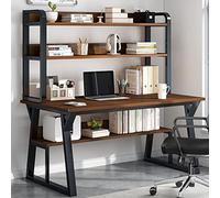IUBGFTO con Ripiani portaoggetti e libreria, scrivania Moderna Semplice con Robusta Struttura in Metallo, postazione di Lavoro per casa e Ufficio (Rovere 39 Pollici)