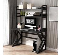 IUBGFTO con Ripiani portaoggetti, Grande Tavolo da Studio per Ufficio Domestico con libreria in Legno per PC Portatile, scrivania da Gioco (Fibra di Carbonio 100x60x170 cm)