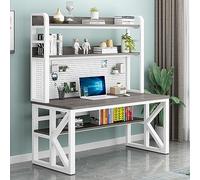 IUBGFTO con Scomparti portaoggetti e Pannello Forato, scrivania Moderna per Studenti, Grande Tavolo da Studio e Scrittura per Ufficio Domestico (Grigio+Bianco 39 Pollici)