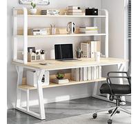 IUBGFTO Home Office, con Ripiani portaoggetti e libreria - Moderna postazione di Lavoro per Studio e Scrittura, con Robusta Struttura in Metallo, per casa e Ufficio (Nature 31 Pollici)