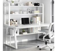 IUBGFTO Home Office, con Ripiani portaoggetti e libreria - Moderna postazione di Lavoro per Studio e Scrittura, con Robusta Struttura in Metallo, per casa e Ufficio (Bianco 39 Pollici)
