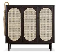 IUBGFTO Mobiletto portascarpe in Legno massello, mobiletto portascarpe con Ante in Rattan Traspirante, mobiletto portascarpe per Scarpe da Ginnastica/Sandali, Organizer per Scarpe (110,5 cm)