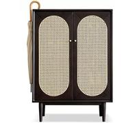 IUBGFTO Mobiletto portascarpe in Legno massello, mobiletto portascarpe con Ante in Rattan Traspirante, mobiletto portascarpe per Scarpe da Ginnastica/Sandali, Organizer per Scarpe (80 cm)