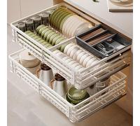 IUBGFTO Organizer per cassetti Estraibili, Ripiani per Organizer per armadietti Estraibili con Guide Regolabili, vaschetta per l'acqua per mobili da Cucina, dispensa,White-690 * 465 * 140mm