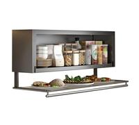 IUBGFTO Organizer per mobiletto Estraibile da Cucina, ripiano Porta spezie a 2 Livelli, scaffale da Parete con Anta in Vetro Trasparente, ripiano di Finitura per Bagno (Nero 19,6x11,8x18,9 Pollici)