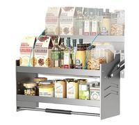 IUBGFTO Ripiano Estraibile in Acciaio Resistente a 2 Ripiani, Organizer per armadietti da Cucina a Muro per Larghezza armadi ≥22''-34",Gray(h21.7)-24 * 10.4"