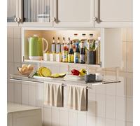 IUBGFTO Scaffale portaoggetti Estraibile in Acciaio, Vassoio di Preparazione a Parete a 2 Livelli con Anta in PVC, Porta spezie da Cucina Estraibile, capacità Fino a 44 libbre,B(d7.2 xh18.9)-W19.7