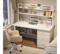 IUBGFTO Scrivania con Ripiani portaoggetti e 3 cassetti, Stile Moderno e Semplice, postazione di Lavoro per Studio e Ufficio a casa (Bianco 47 Pollici)