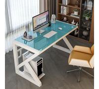 IUBGFTO Scrivania Moderna in Vetro temperato per Ufficio Domestico, scrivania da Gioco, scrivania da Studio, postazione di Lavoro per Ufficio Domestico (Cornice Blu+Bianca 100 cm)